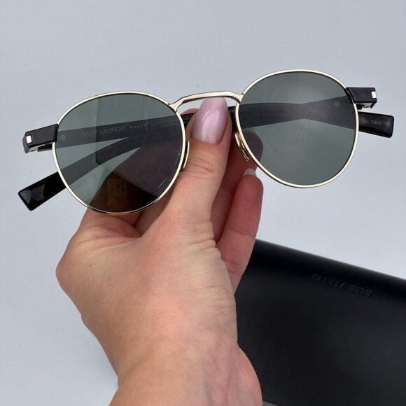 Saint Laurent SL707 002 BRAND NEW Sunglasses Gold Havana Green Oval Unisex - Picture 1 of 12